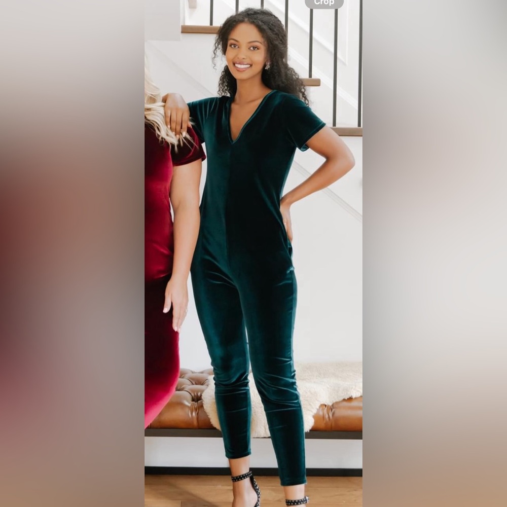SMASH + TESS Sunday Romper Emerald Green Velvet Jumpsuit XXS